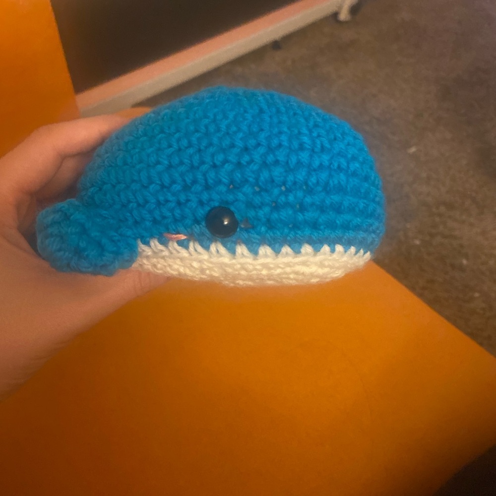 Blue and White Crochet Whale Plush